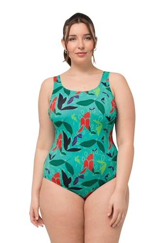 Ulla Popken Damen Alice, Softline, Blätter im Wasser Badeanzug, Helles Seegrün, 62-64 im Sale